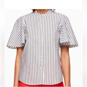 Kate Spade Broome Street Stripe Flutter Sleeve Button Down Short Sleeve Sz Small